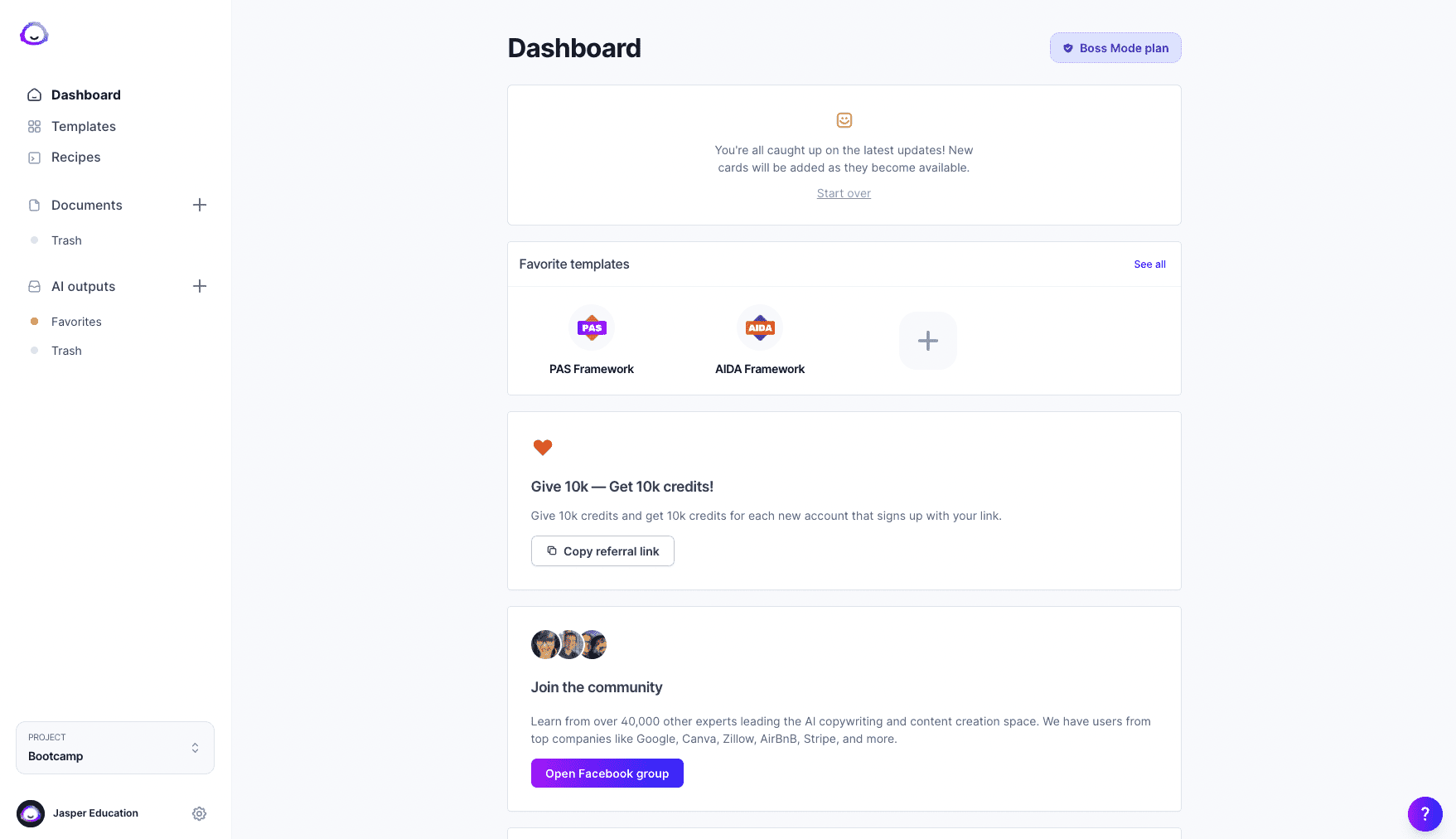 jasper ai dashboard