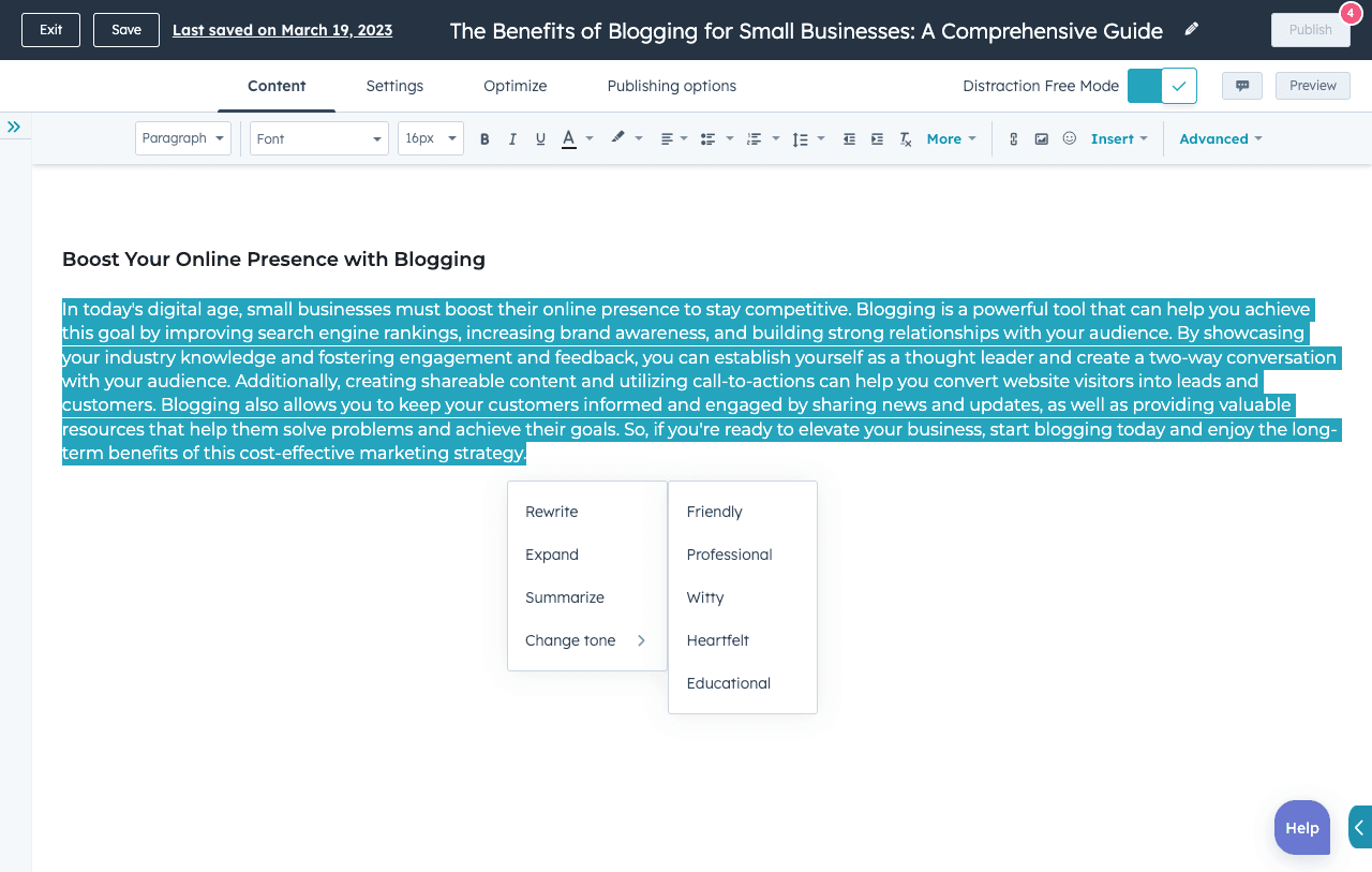 Hubspot AI writing